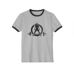 I DON’T WANT TO LOOK SKINNY I WANT TO LOOK LIKE I CAN KICK YOUR ASS - Unisex Cotton Ringer T-Shirt - Black Distressed Logo Front & Back