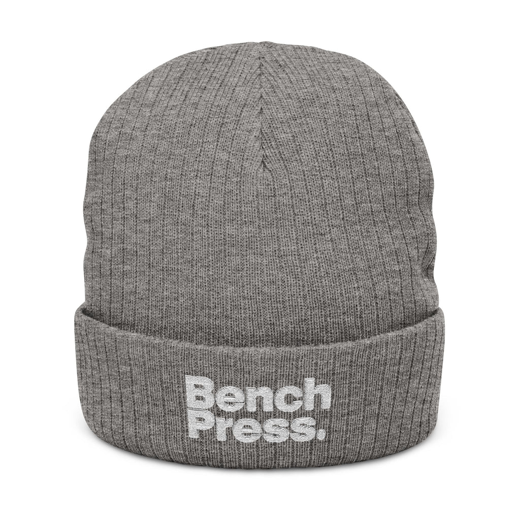 Bench Press Embroidered Ribbed Beanie – Workout Gym Hat