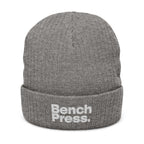 Bench Press Embroidered Ribbed Beanie – Workout Gym Hat