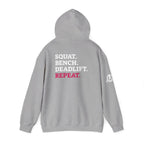 WWLW “Squat • Bench • Deadlift • Repeat” Hoodie - White Logo on Back