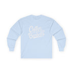 Coffee & Barbells - Unisex Ultra Cotton Long Sleeve Tee - White Front Logo Plain Back