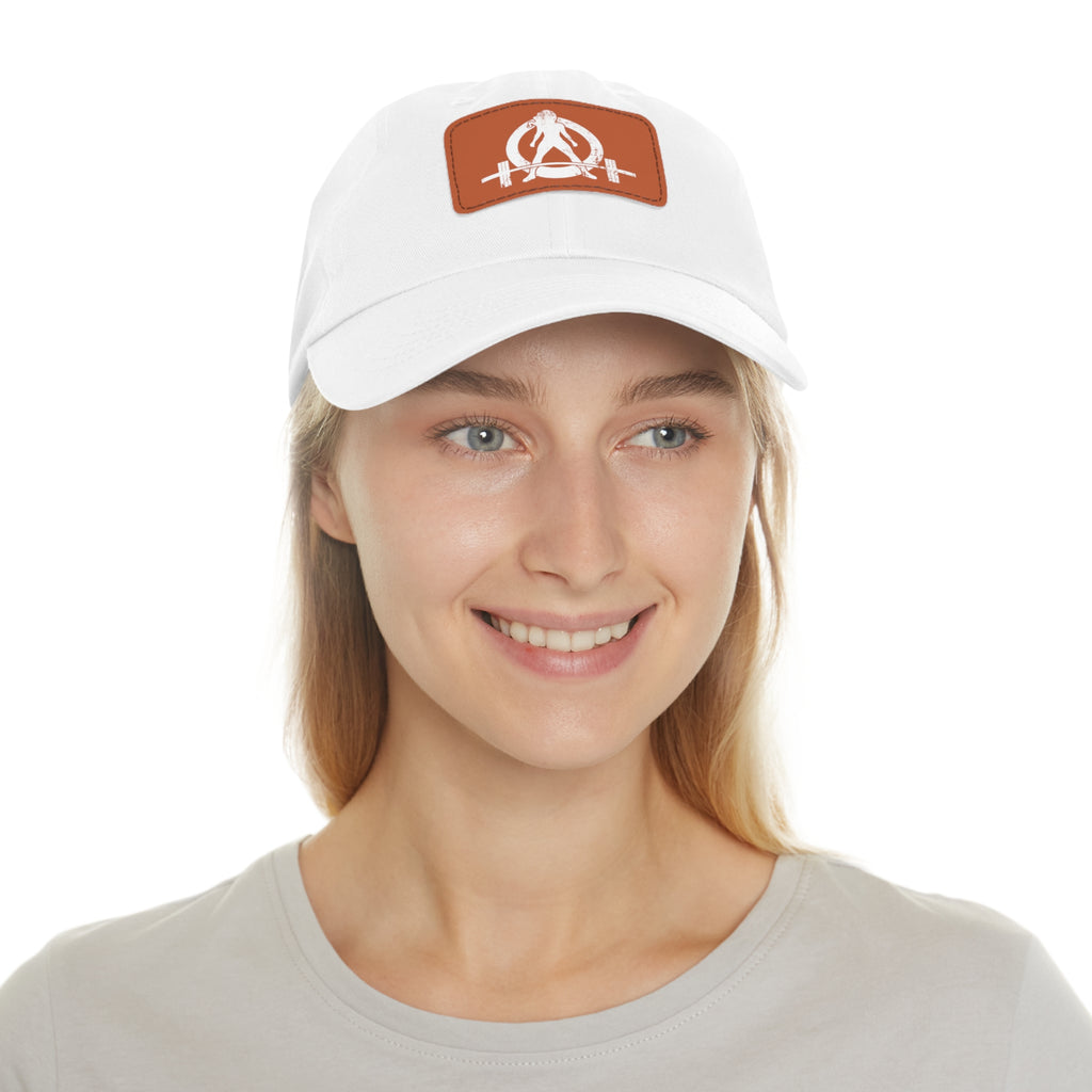Distressed - Dad Hat with Leather Patch (Rectangle) - White Font