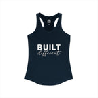 Built Different - Women's Ideal Racerback Tank - White Logo