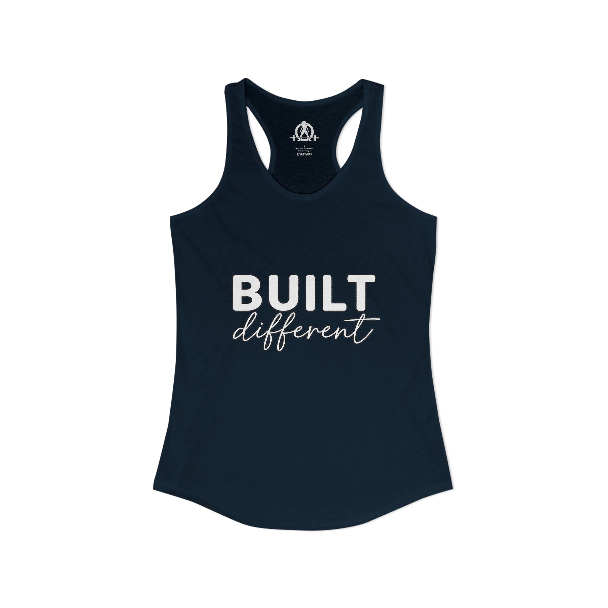 Built Different - Women's Ideal Racerback Tank - White Logo