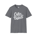 Coffee & Barbells - Unisex Softstyle T-Shirt - White Print on Front Plain Back