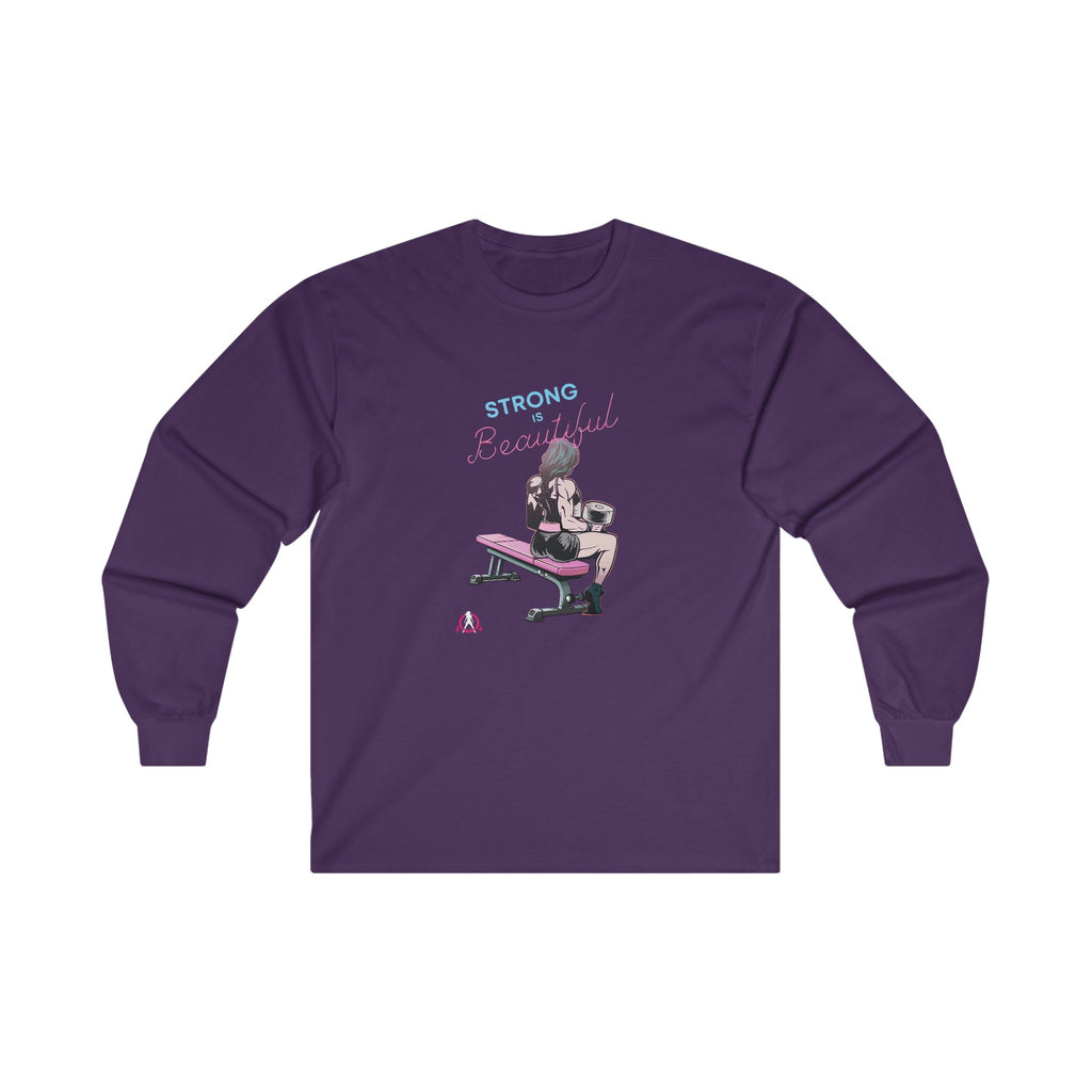 Strong Is Beautiful Comic - Unisex Ultra Cotton Long Sleeve Tee - White Front Logo Plain Back