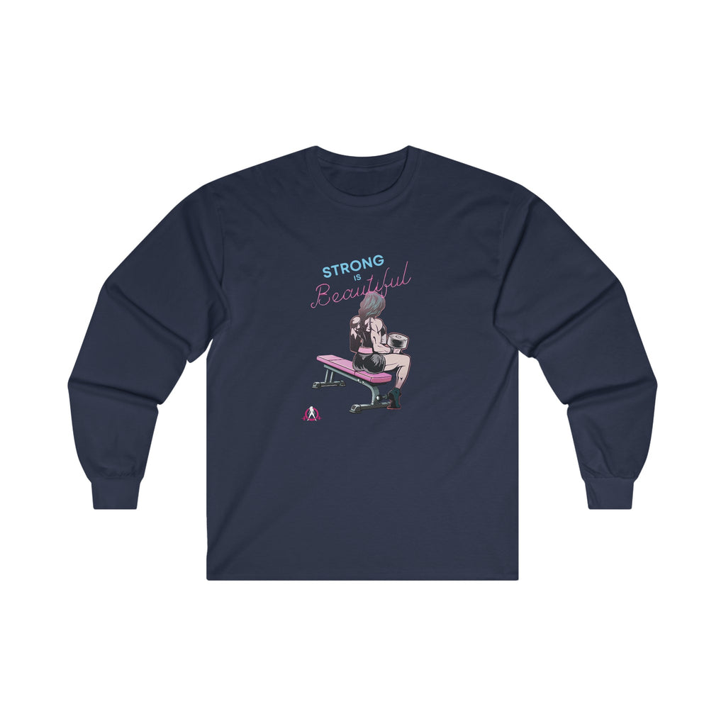 Strong Is Beautiful Comic - Unisex Ultra Cotton Long Sleeve Tee - White Front Logo Plain Back