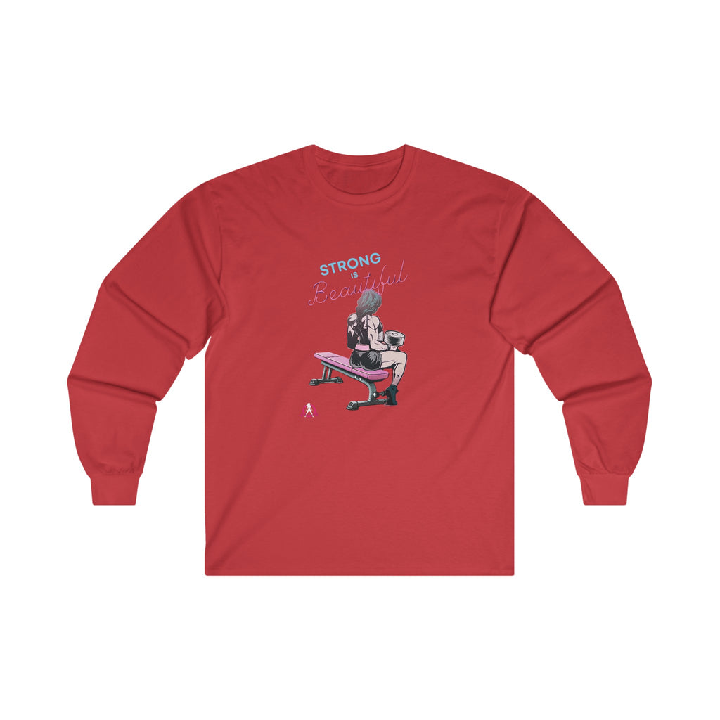 Strong Is Beautiful Comic - Unisex Ultra Cotton Long Sleeve Tee - White Front Logo Plain Back