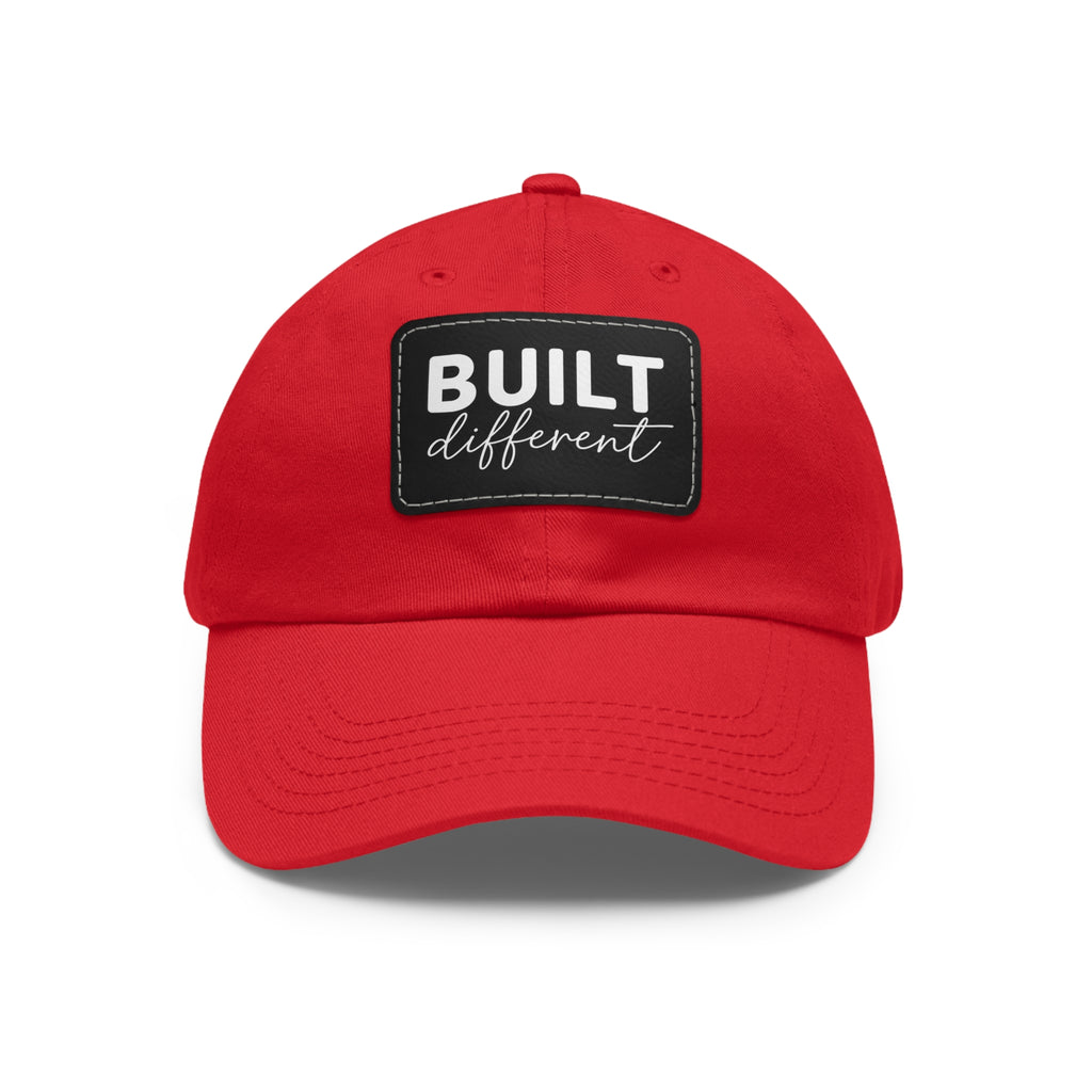 Built Different - Dad Hat with Leather Patch (Rectangle) - White Logo