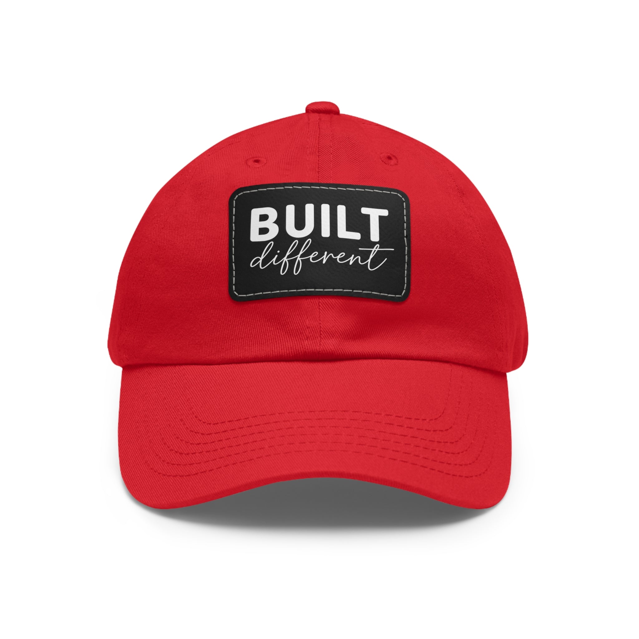 Built Different - Dad Hat with Leather Patch (Rectangle) - White Logo