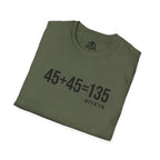 45 + 45 = 135 – Unisex Softstyle Tee | Black Front, Plain Back