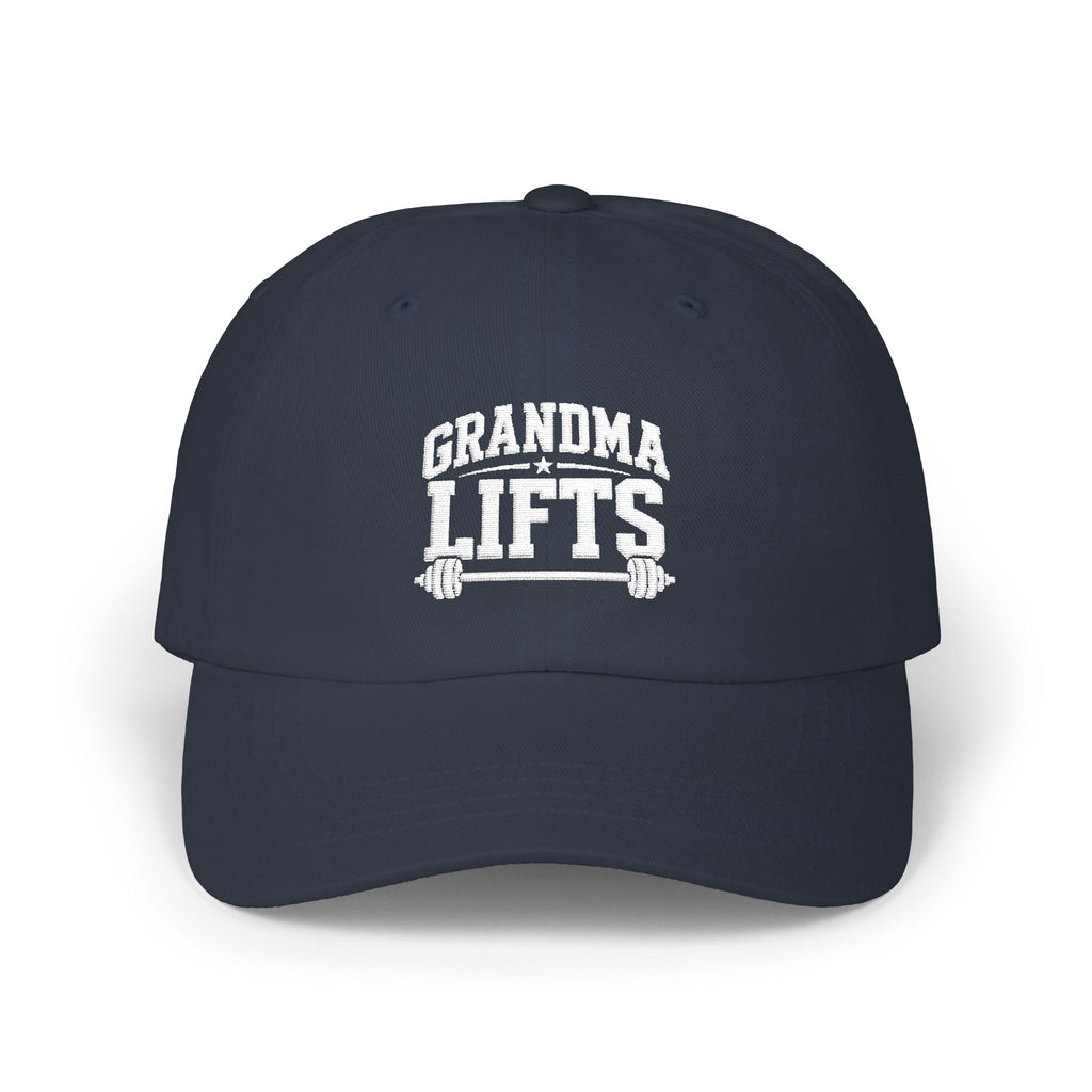Grandma Lifts Dad Cap — White Logo