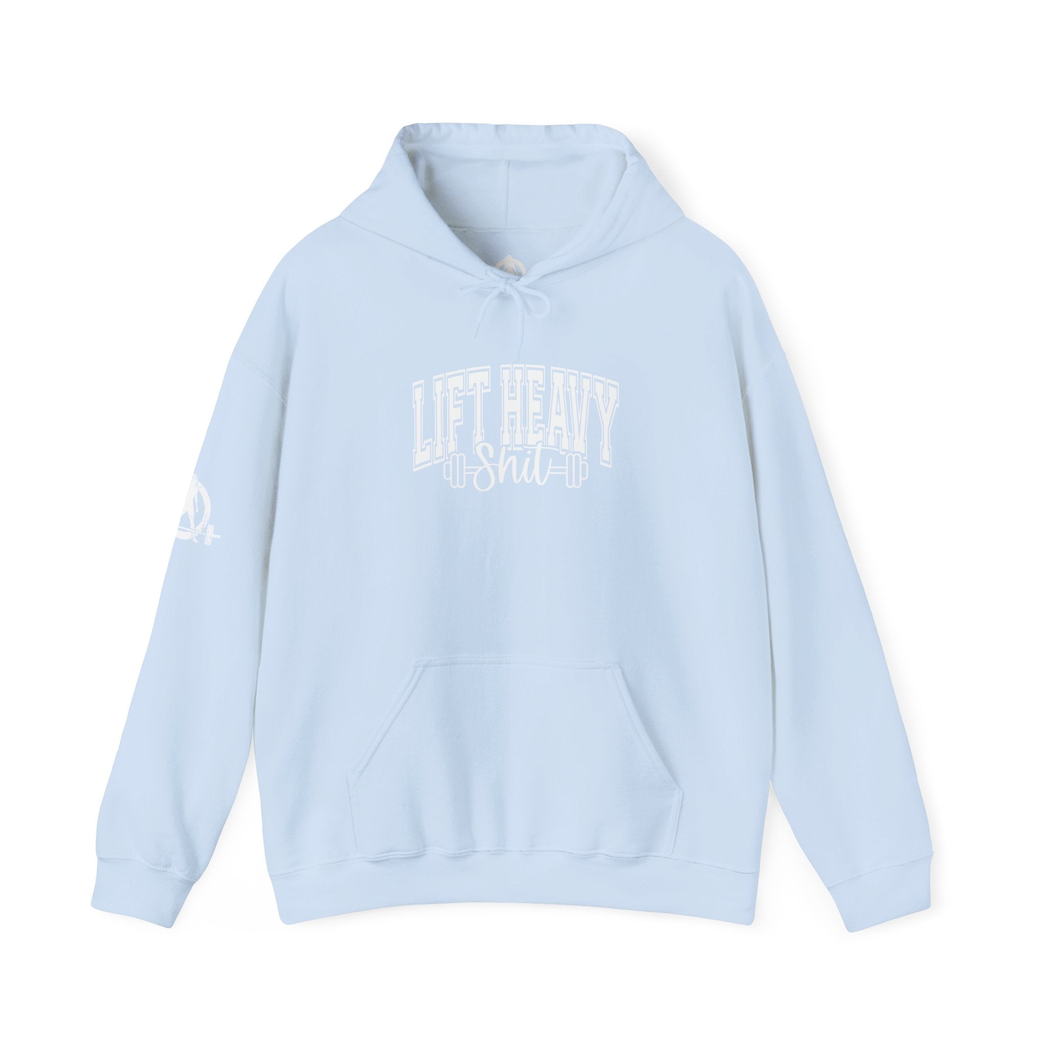 Lift Heavy Shit - Unisex Heavy Blend Hooded Sweatshirt - White Logo on Front & Right Sleeve