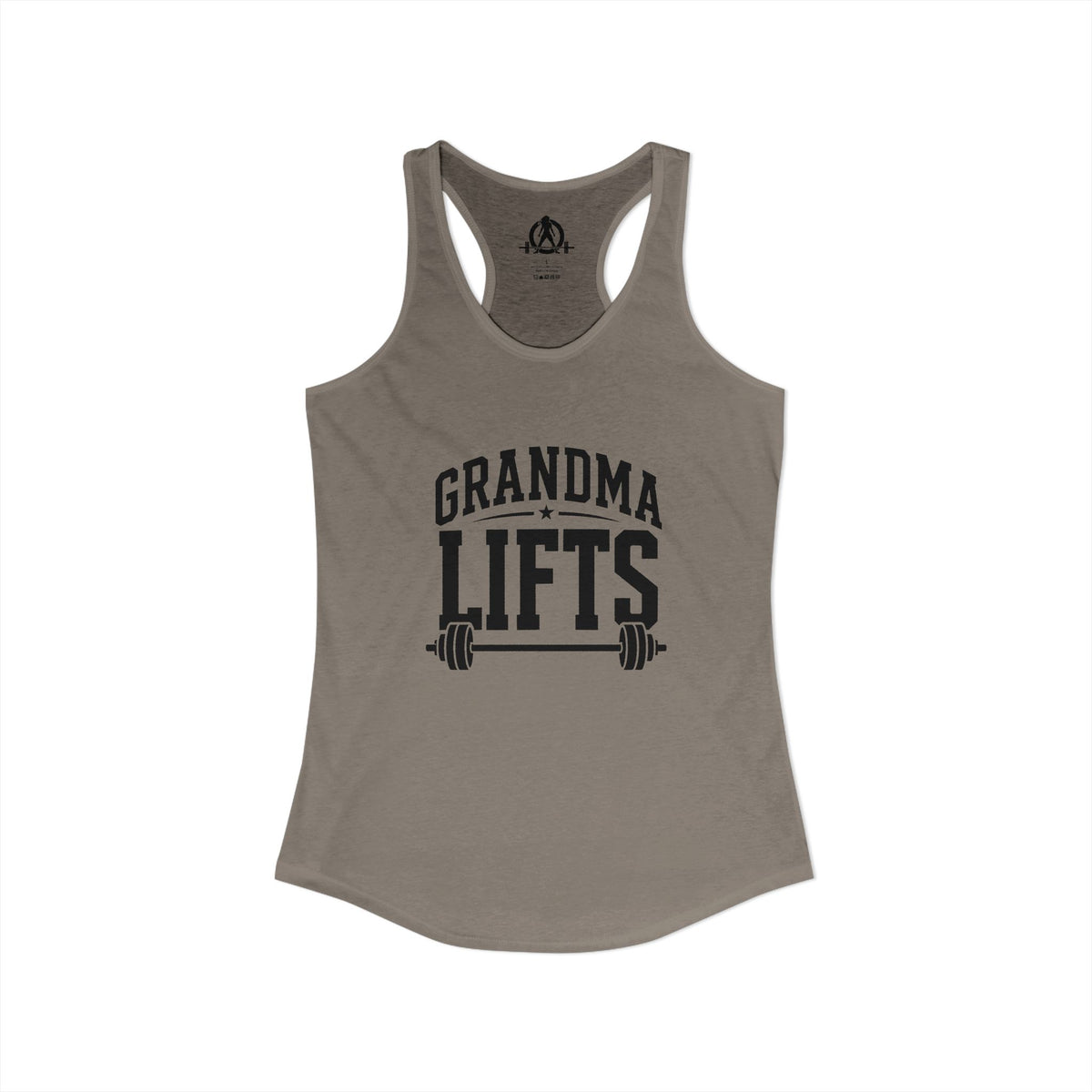 Grandma Lifts - Women's Ideal Racerback Tank - Black Logo Front Plain Back