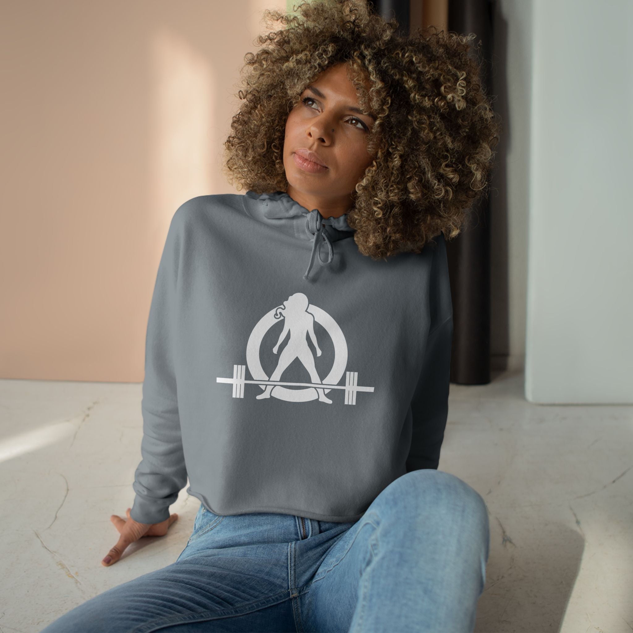 Empowered Crop Hoodie – For Strong Women Who Lift - White Classic Logo