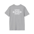 Cardio?  Lift Weights Faster - Unisex Softstyle T-Shirt - White Logo Front & Back