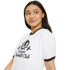 WWLW Barbell Club - Unisex Cotton Ringer T-Shirt - Black Logo Plain Back