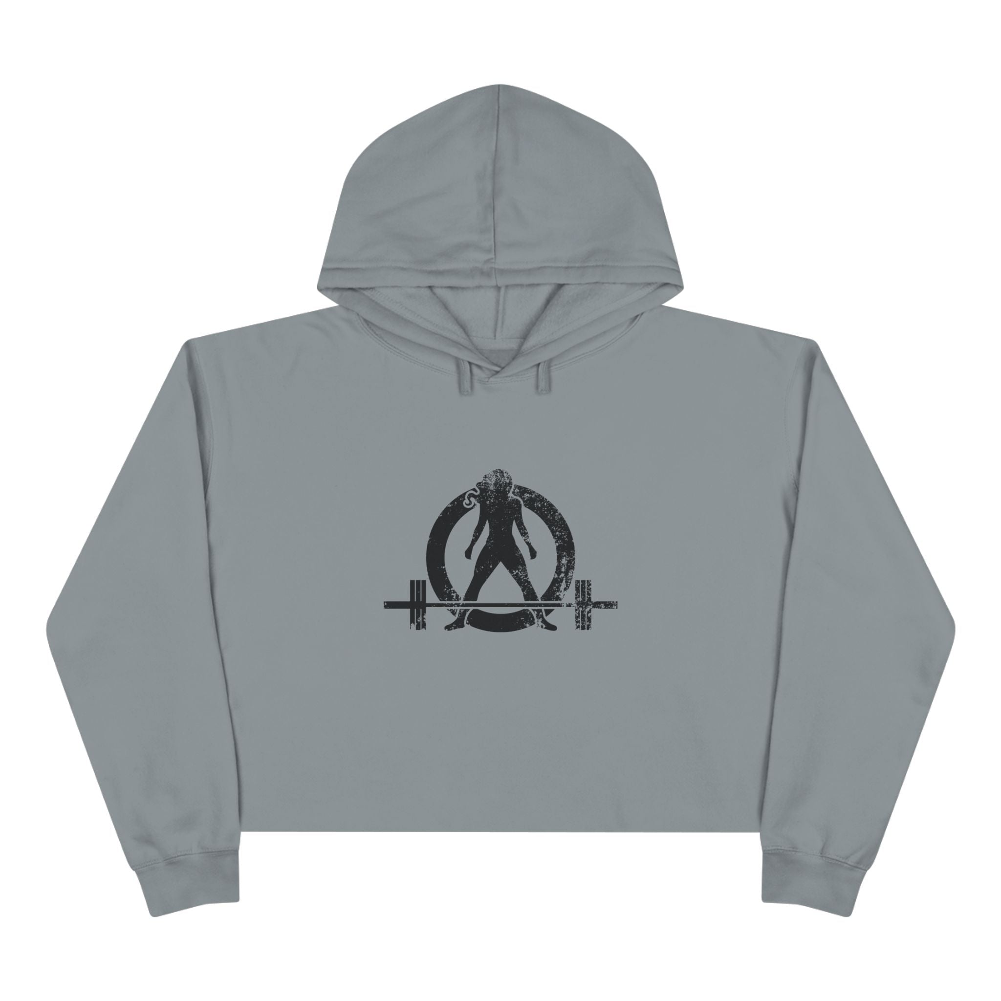 Empowered Crop Hoodie – For Strong Women Who Lift - Black Distressed Logo