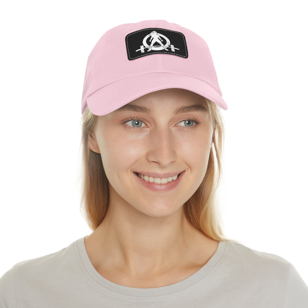Distressed - Dad Hat with Leather Patch (Rectangle) - White Font