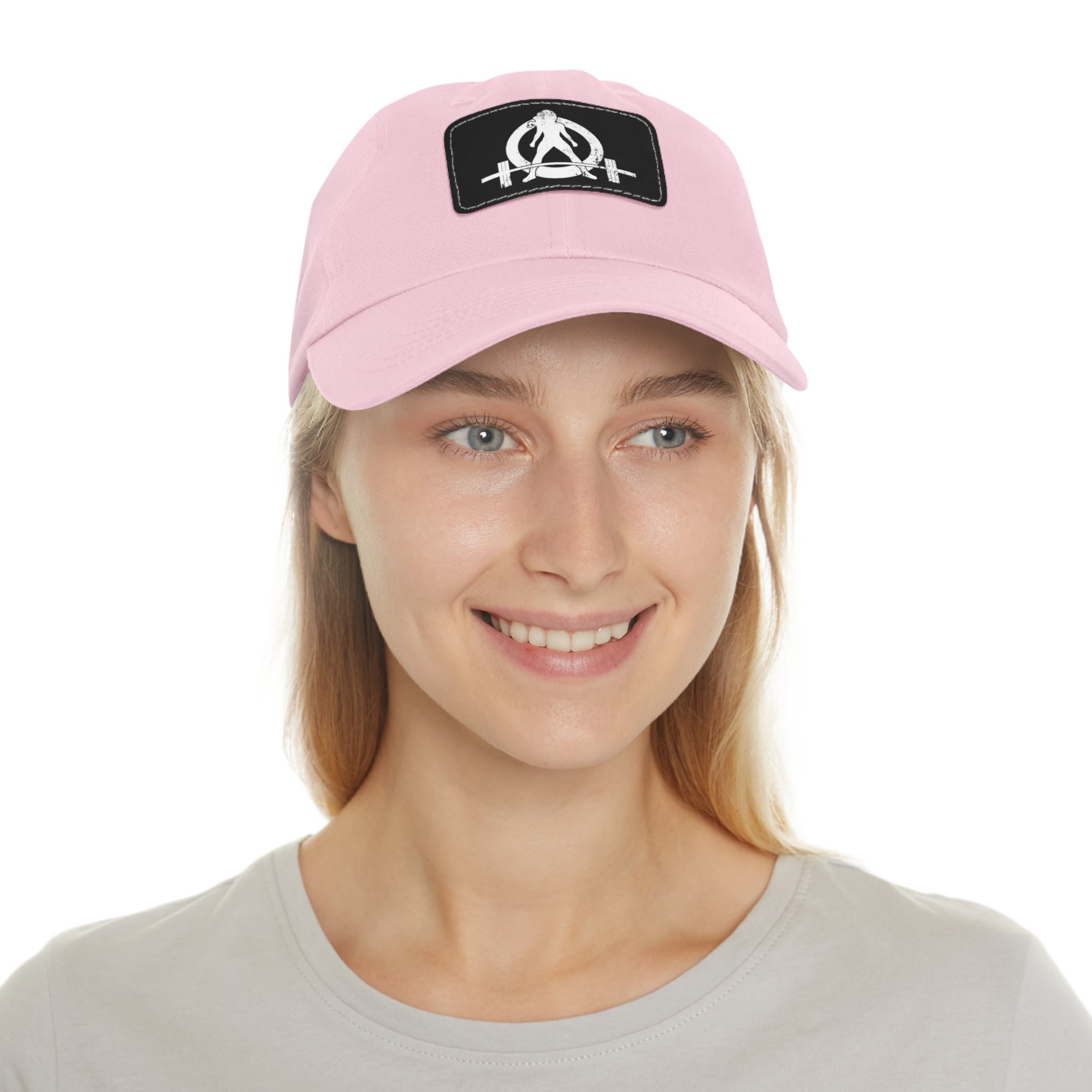 Distressed - Dad Hat with Leather Patch (Rectangle) - White Font