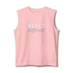 Built Different Muscle Tank — White Logo Front & Back