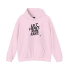 Lift Heavy Run Fast – Unisex Heavy Blend™ Hooded Sweatshirt (Front Black Logo) 🏋️‍♂️🏃‍♀️🖤