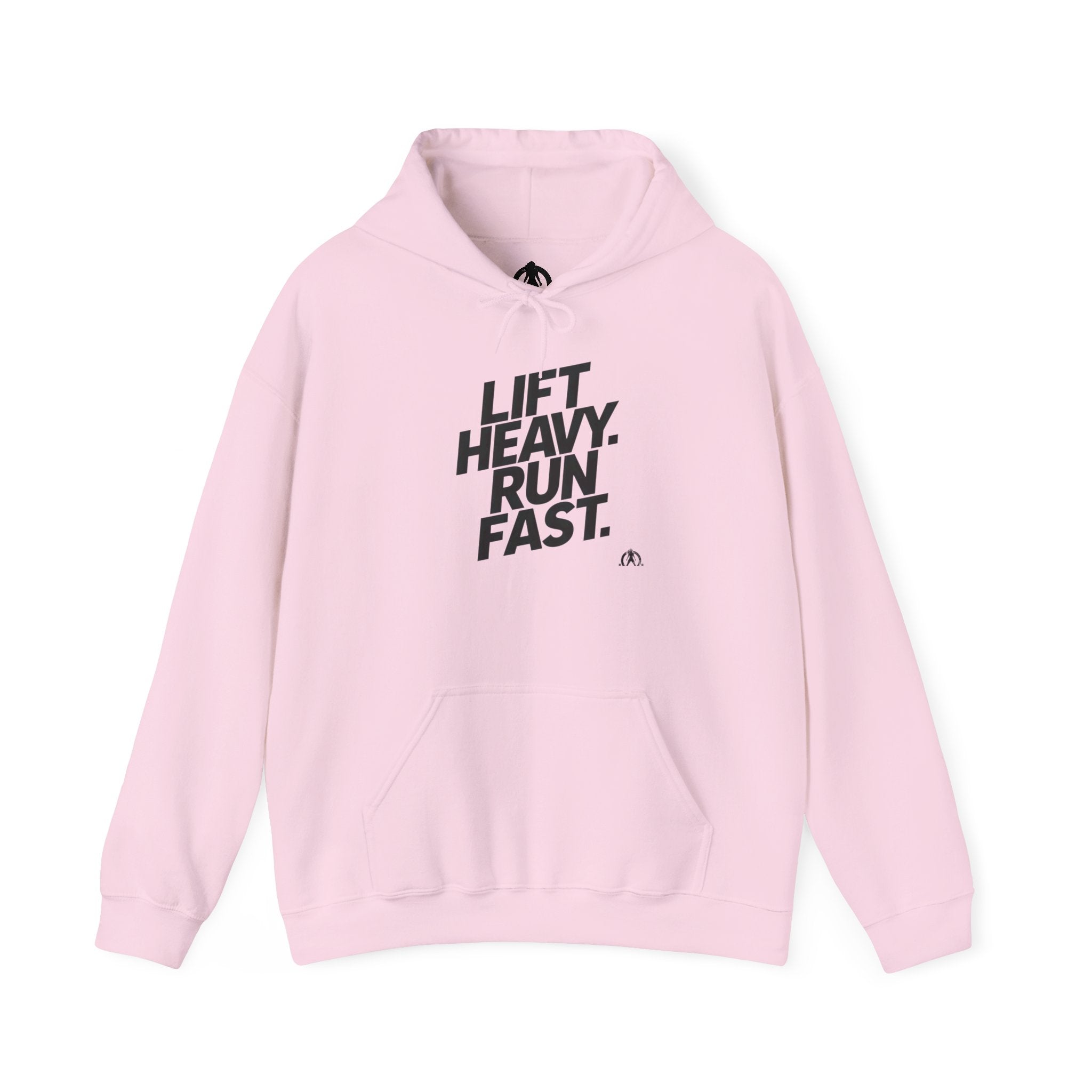 Lift Heavy Run Fast – Unisex Heavy Blend™ Hooded Sweatshirt (Front Black Logo) 🏋️‍♂️🏃‍♀️🖤
