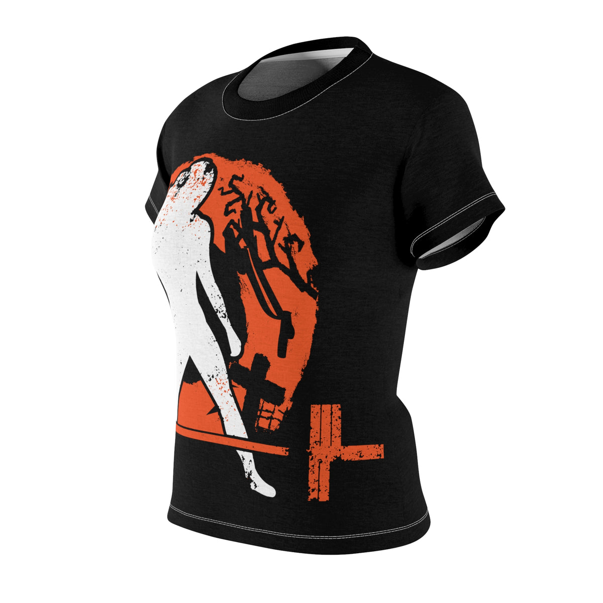 Women's Cut & Sew Tee (AOP) - Halloween Graveyard - Right. Chest