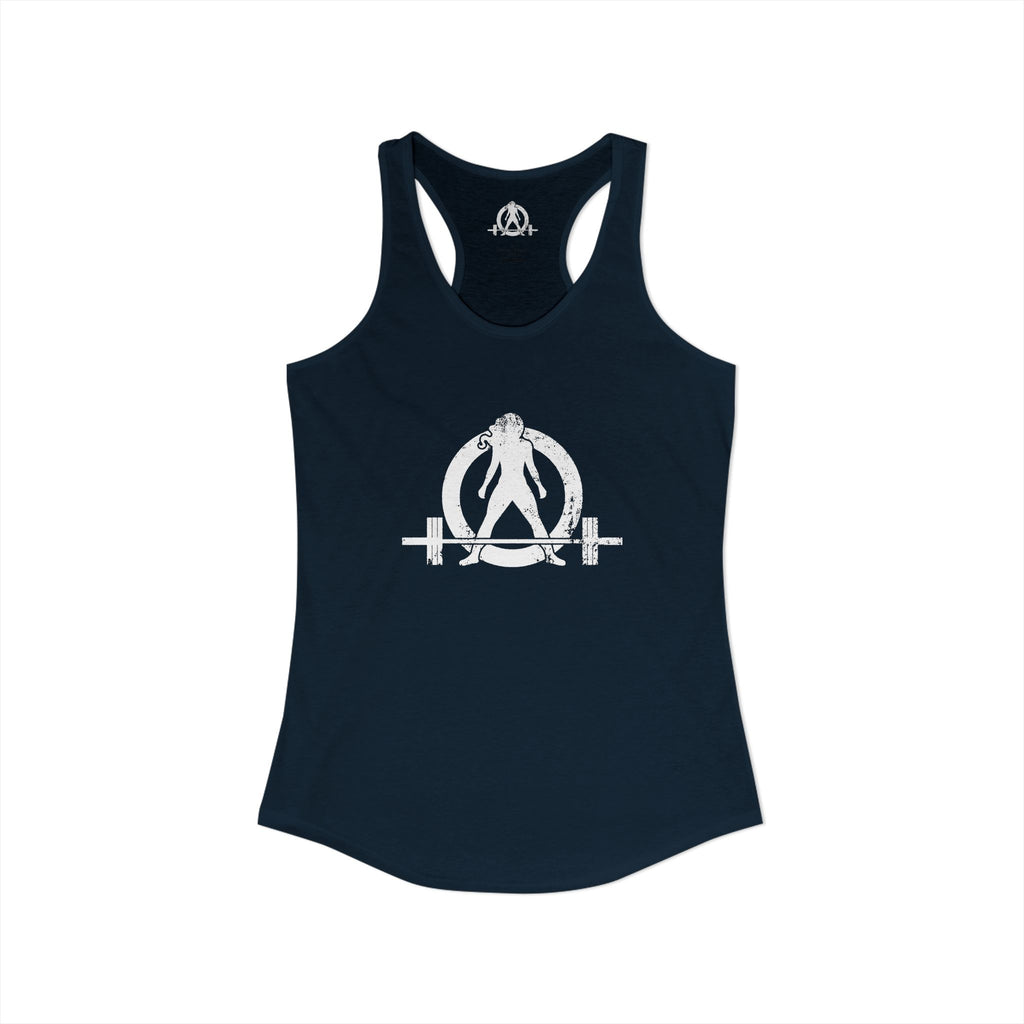 Strong Is Beautiful - Women's Ideal Racerback Tank - Distressed White Logo Front & Back Print