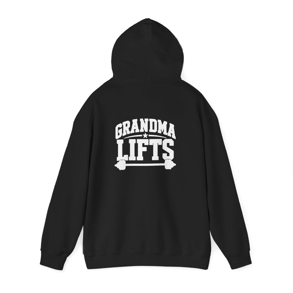 Grandma Lifts - Unisex Heavy Blend™ Hooded Sweatshirt - White Logo Front & Back