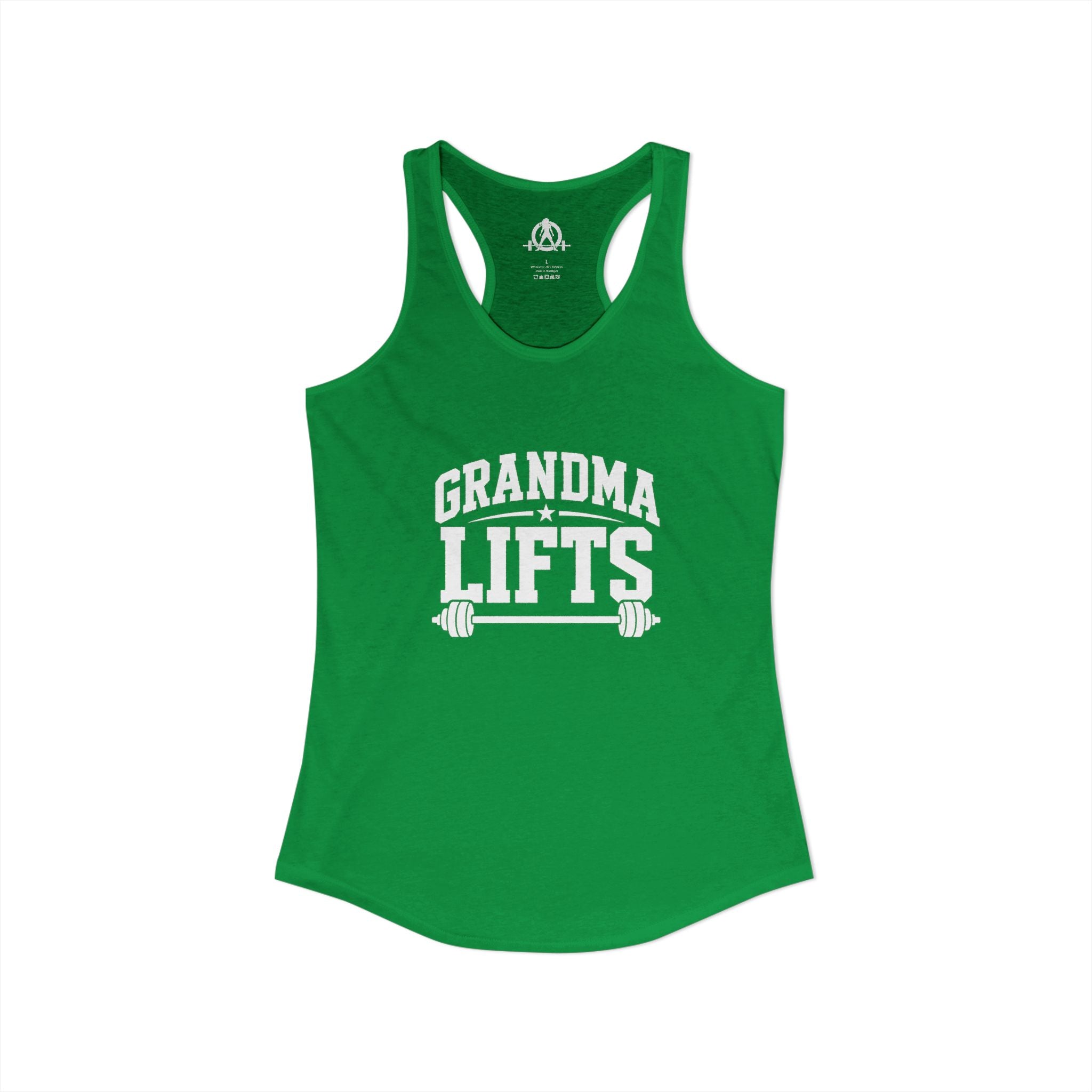 Grandma Lifts - Women's Ideal Racerback Tank - Black Logo Front Plain Back
