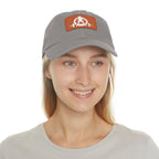 Distressed - Dad Hat with Leather Patch (Rectangle) - White Font