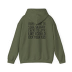 I DON’T WANT TO LOOK SKINNY – Unisex Heavy Blend™ Hooded Sweatshirt (Black Logo) 🤍💪🔥