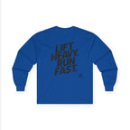Lift Heavy Run Fast - Ultra Cotton Long Sleeve Tee - Black Logo Front & Back