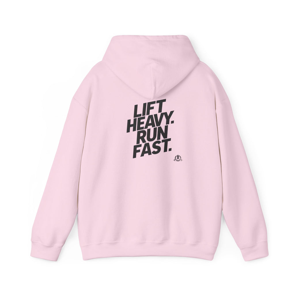 Lift Heavy Run Fast - Unisex Heavy Blend Hooded Sweatshirt  - Front & Back Black Logo