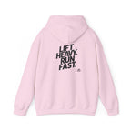 Lift Heavy Run Fast - Unisex Heavy Blend Hooded Sweatshirt  - Front & Back Black Logo