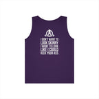 I DON’T WANT TO LOOK SKINNY I WANT TO LOOK LIKE I CAN KICK YOUR ASS – WWLW White Logo Unisex Heavy Cotton Tank Top