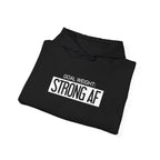 Goal Weight Strong AF - Unisex Heavy Blend Hooded Sweatshirt  - White Logo Front & Right Arm