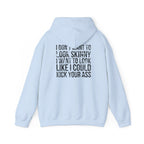 I DON’T WANT TO LOOK SKINNY – Unisex Heavy Blend™ Hooded Sweatshirt (Black Logo) 🤍💪🔥