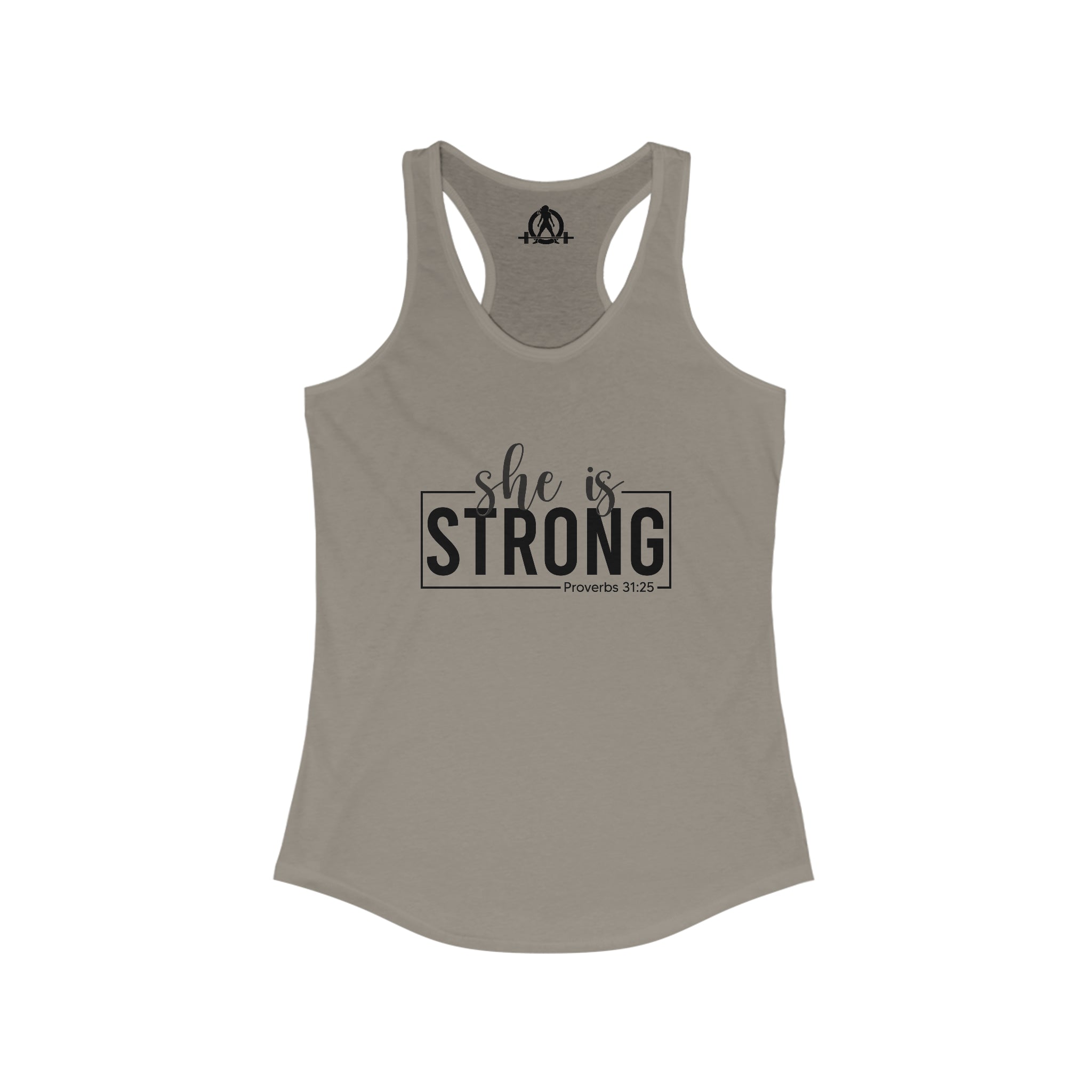 She is STRONG - Women's Ideal Racerback Tank - Black Logo Front Plain Back