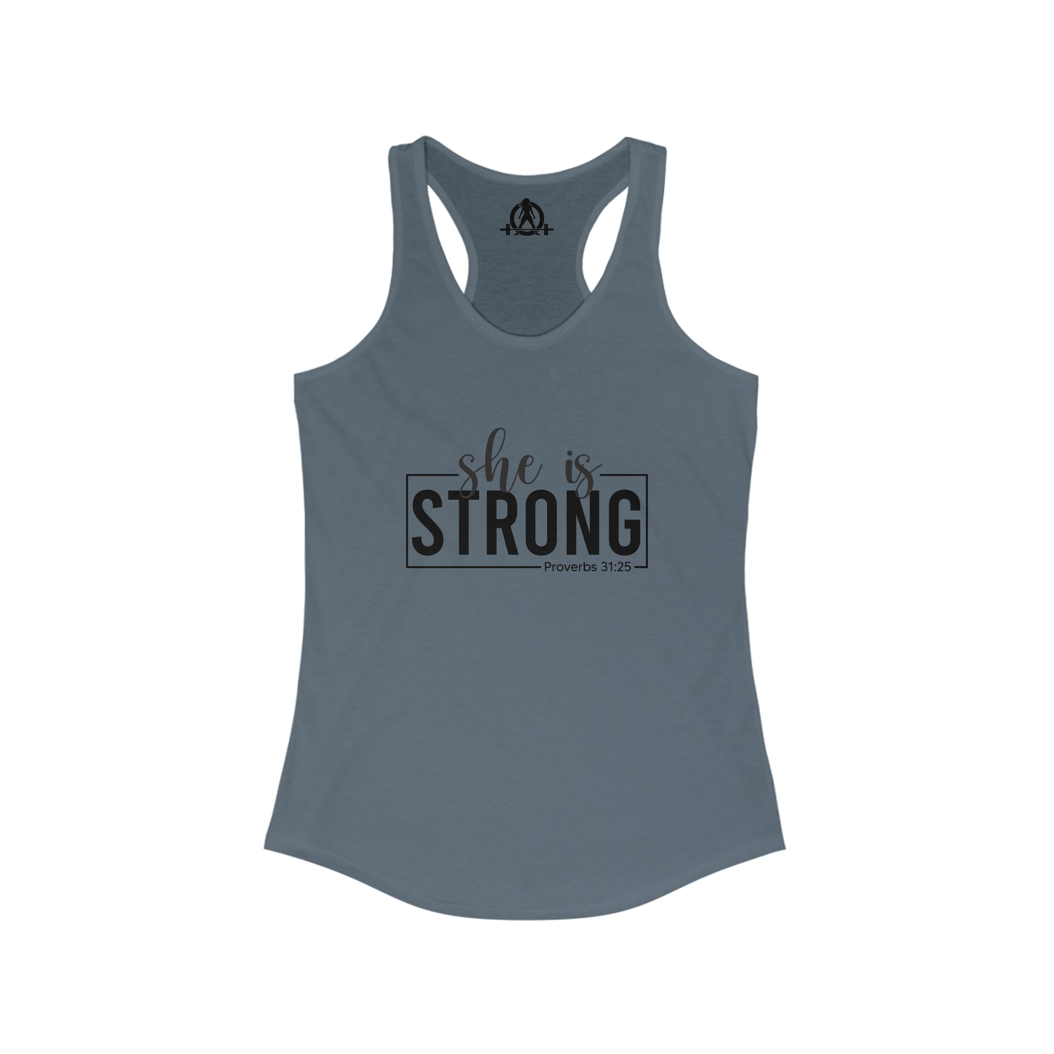 She is STRONG - Women's Ideal Racerback Tank - Black Logo Front Plain Back
