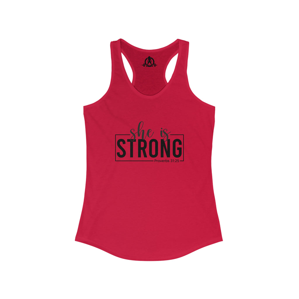 She is STRONG - Women's Ideal Racerback Tank - Black Logo Front Plain Back