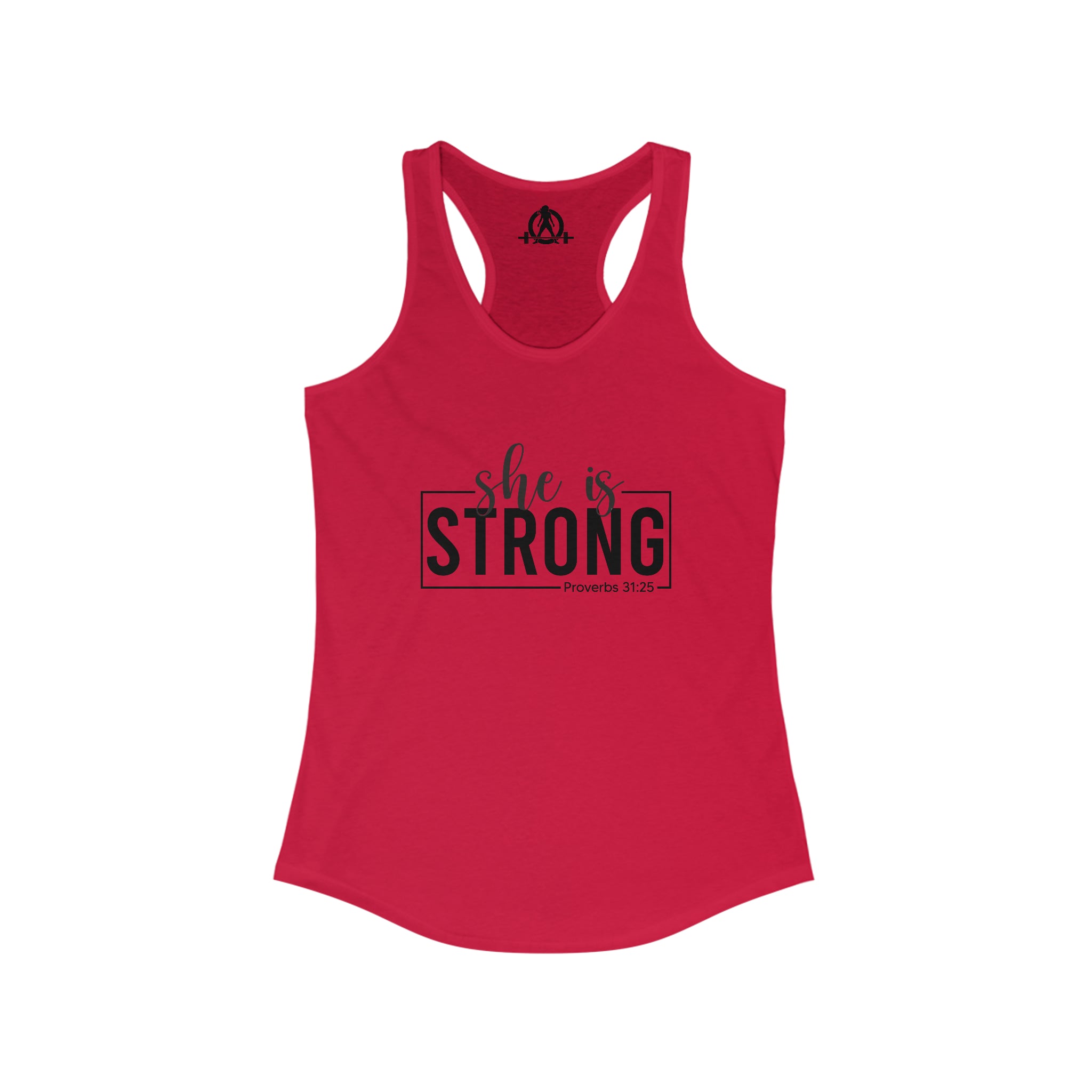 She is STRONG - Women's Ideal Racerback Tank - Black Logo Front Plain Back