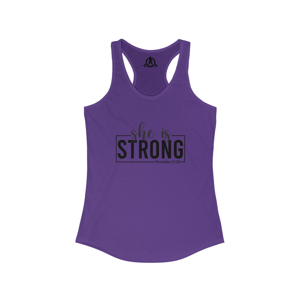 She is STRONG - Women's Ideal Racerback Tank - Black Logo Front Plain Back