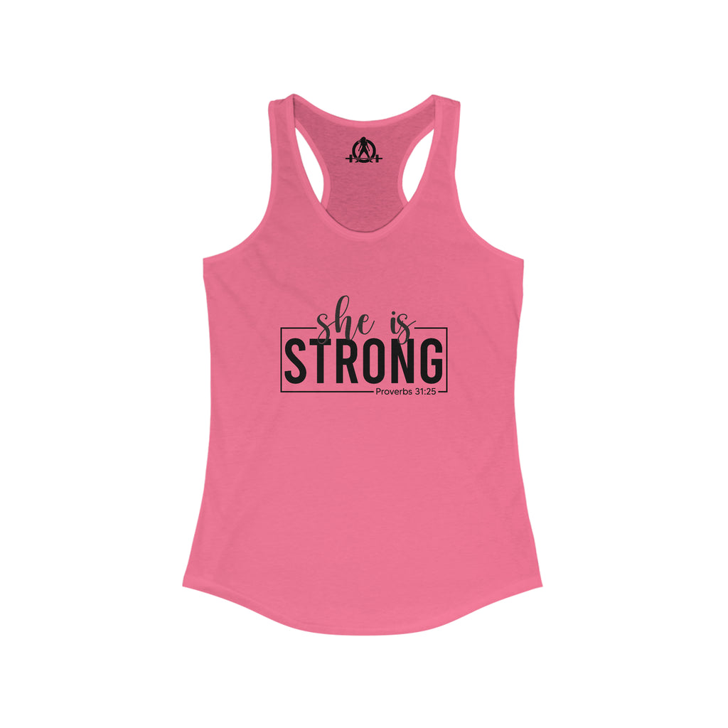 She is STRONG - Women's Ideal Racerback Tank - Black Logo Front Plain Back