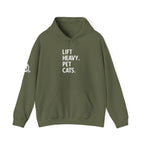 Lift Heavy Pet Cats - Unisex Heavy Blend Hooded Sweatshirt - White Logo