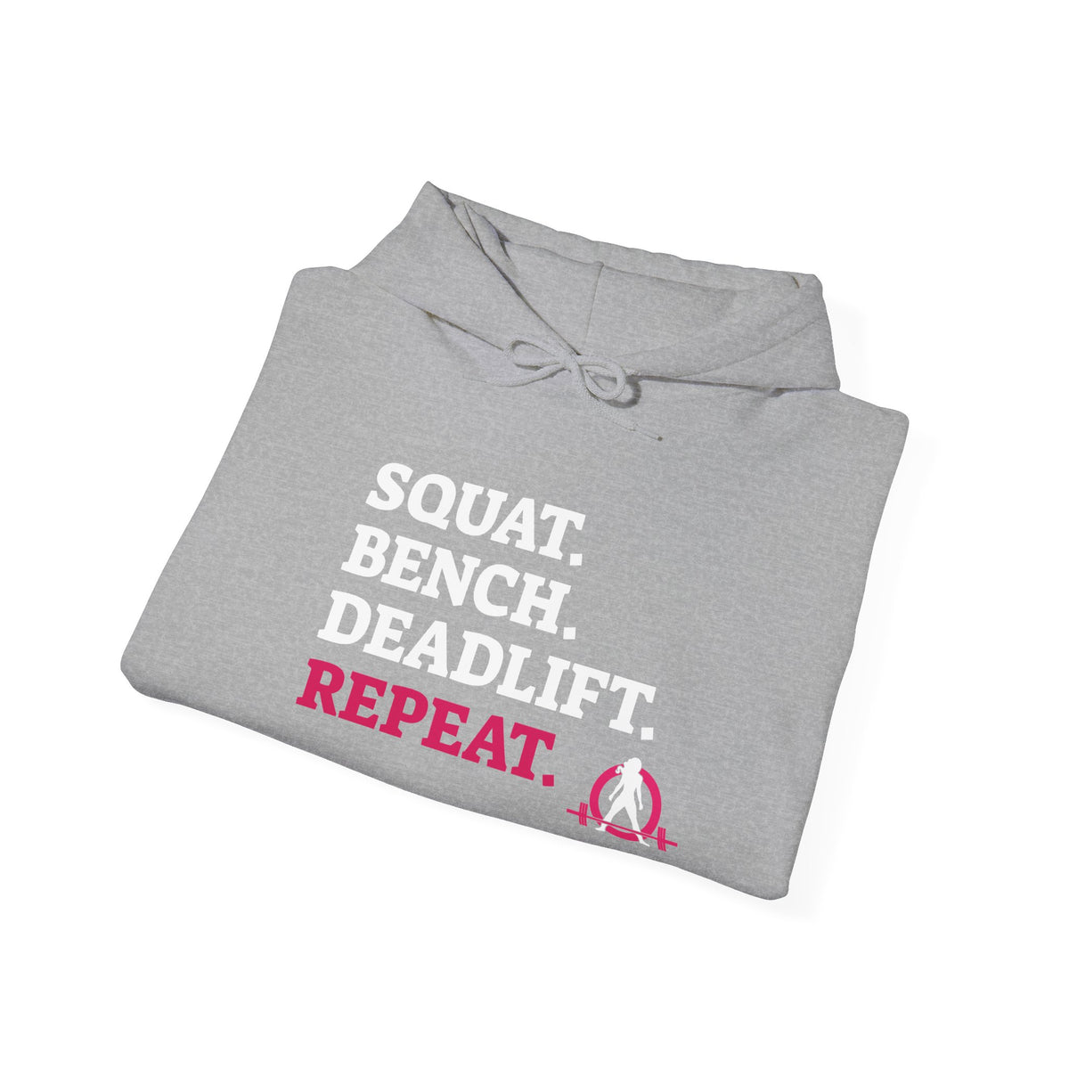 WWLW “Squat • Bench • Deadlift • Repeat” Hoodie - White Logo - Plain Back