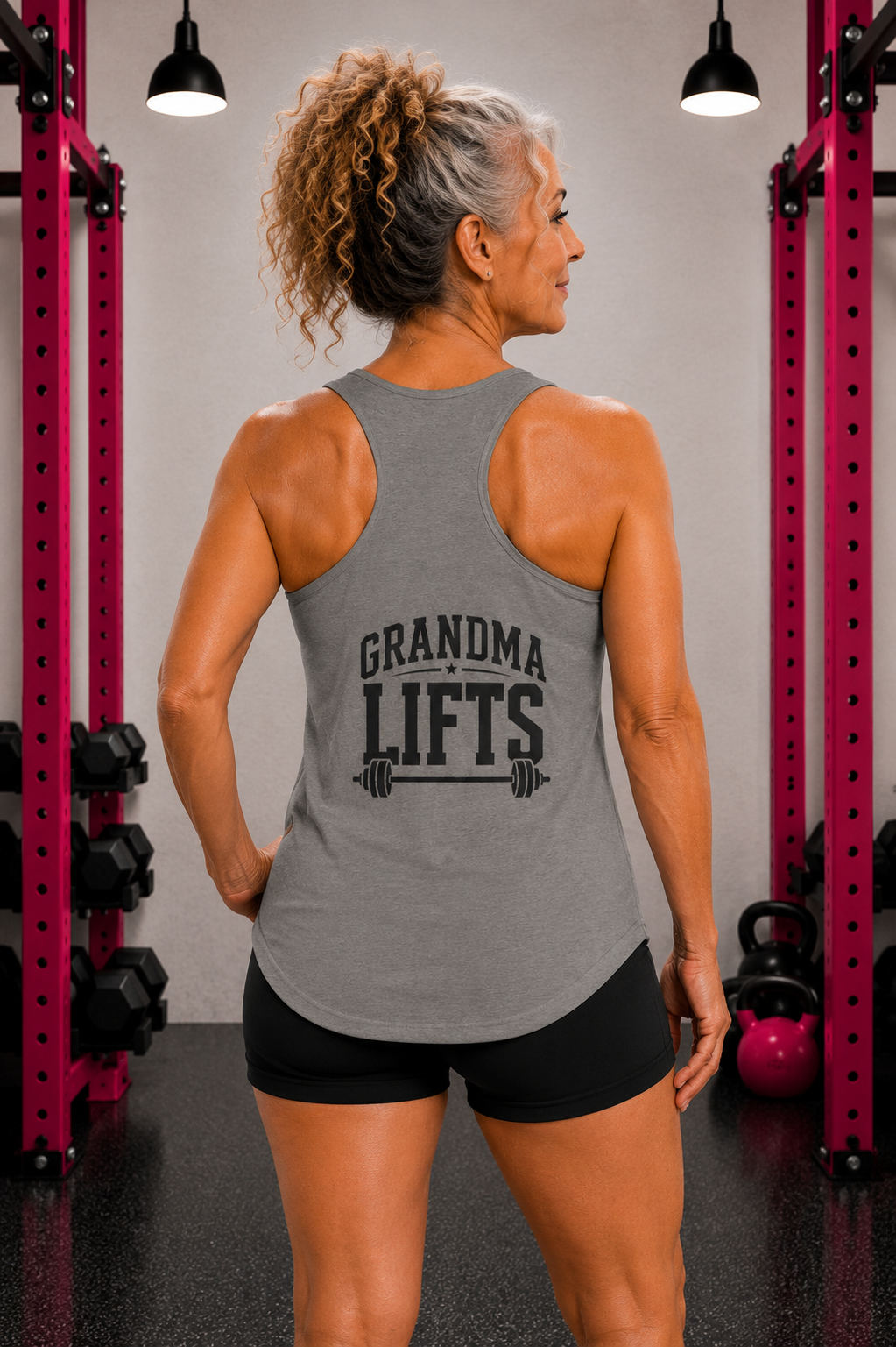 Grandma Lifts - Women's Ideal Racerback Tank - Black Logo Front & Back