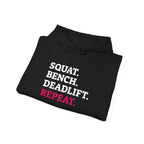 WWLW “Squat • Bench • Deadlift • Repeat” Hoodie - Front Logo & Side Arm