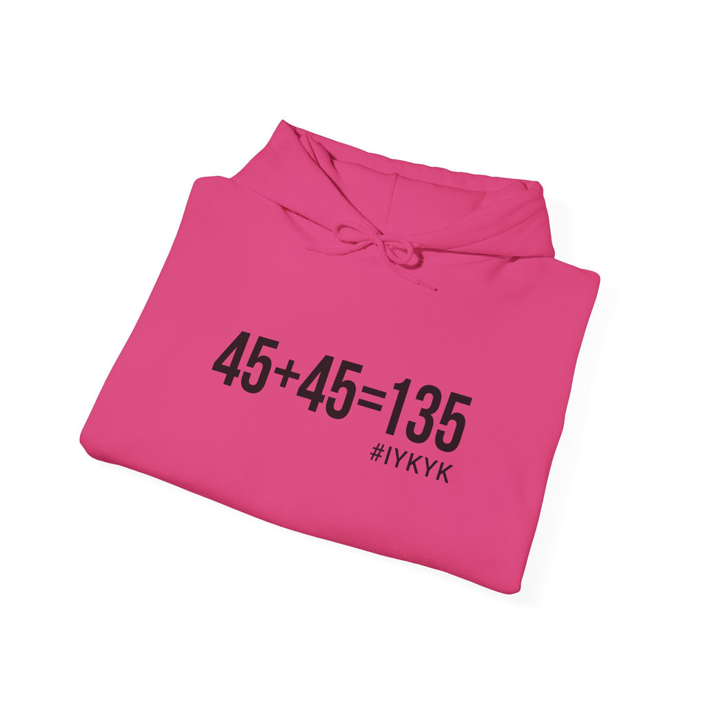 45 + 45 = 135 - Unisex Heavy Blend Hooded Sweatshirt  - Front Black & Shoulder Logo